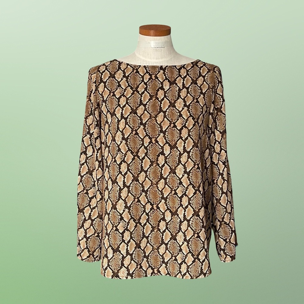 MICHAEL Michael Kors Dark Camel Snake Print Cut Out Sleeve Blouse SzM